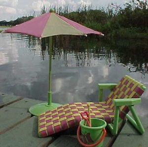 Retired American Girl Beach Lounge Chair Umbrella Sand Pail Set Bitty Baby Twin