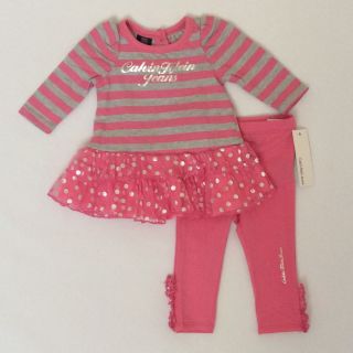 New Calvin Klein Baby Girl Designer Clothes Pink Striped Outfit Size 6 9 Months