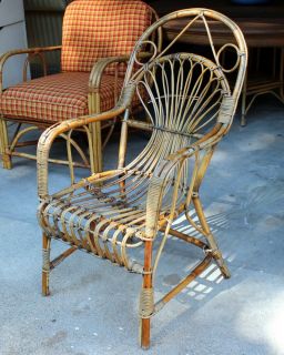 Antique Vintage French Colonial Bentwood Bamboo Rattan Stick Wicker Cafe Chair