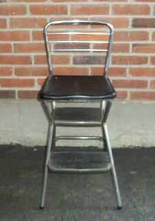 MCM Cosco Stepstool Step Stool Chair Chrome and Metal Black Lift Up Seat