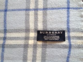 $395 Cashmere Burberry London Check Scarf Baby Blue Gorgeous Super Soft