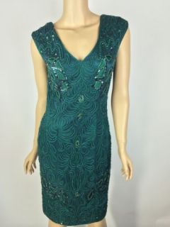 Sue Wong Forest Green Beaded Passementerie Cocktail Dress $508 Sz 6 Beaded 