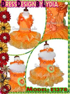 653Z Orange Lace Halter Top Glitz Pageant Wedding Party Baby Dress Outfit 4 5Y