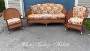 RARE Vintage 3 Piece Art Deco Wicker Set Sofa Chair Rocker F A Whitney Co