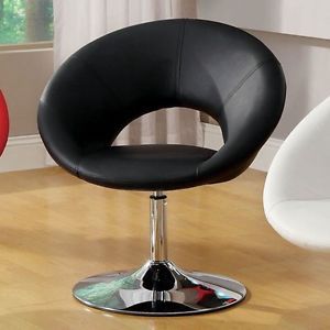 Contemporary Modern Swivel Black Faux Leather Accent Chair Chrome Base Stylish