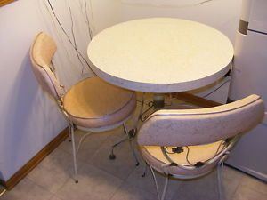 Vintage 1950's Era Wrought Iron Ice Cream Parlor Table Chairs Pink White Gold