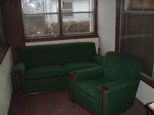 Vintage 30's Art Deco Sofa Couch and Chair