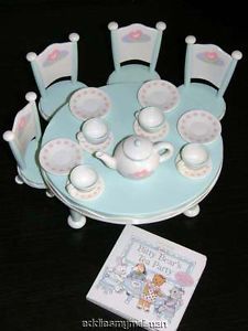 American Girl Bitty Baby Bear Tea Party Table Chairs Dishes Set Book Complete