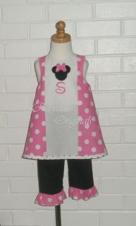 Custom Boutique Girl Toddler A Line Dress Jumper Pants Ruffles Minnie 12M 6