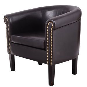 Black Elegant Leather Tub Barrel Design Club Chair Arm Seat Contemporary