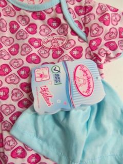 Pink Pajamas short sleeves dress Baby Annabell Doll Zapf Creation 789056 NEW