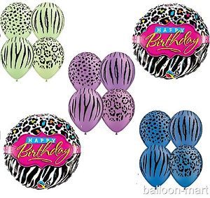 Neon Animal Print Birthday Balloons Set Zebra Cheetah Leopard Party Supplies New