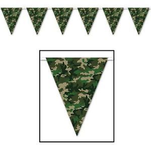 Camouflage Pennant Banner Birthday Party Lot Supplies Hunting Camo Flag