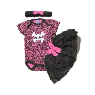 3pcs Baby Girl Headband Romper Skirt Bodysuit Outfit Sets Suit Clothes Tutu Pink