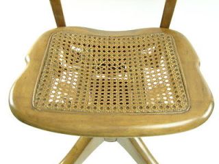 Vtg Wood Rolling Office Chair w Wicker Seat Heavy Desk Metal Wooden 50s Casters