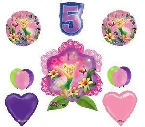 5th Birthday Tinkerbell Flower Balloons Party Supplies Princess Hearts Fifth