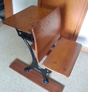 Antique Wooden Cast Iron School Desk Furniture Chair Bench