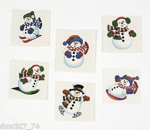 72 Christmas Party Favors Prizes Class Party Snowman Snowmen Temporary Tattoos