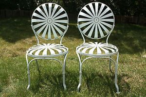 Antique Vtg Francois Carre Metal Sunburst Spring Garden French Patio Side Chairs