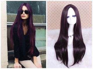 Hot Sale 80cm Long Black Purple Straight Cosplay Party Hair Wig ZY33