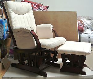 Storkcraft Glider Rocking Chair w Ottoman Cherry Wood White Foam Cushion Top