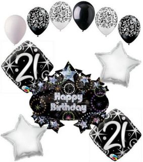 11pc Happy Birthday Balloon Decoration Party Elegant 21 21st Adult Black White