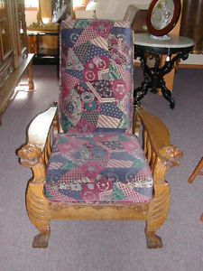 Fantastic Circa 1910 Carved Oak Morris Chair Mission Arts Crafts Style