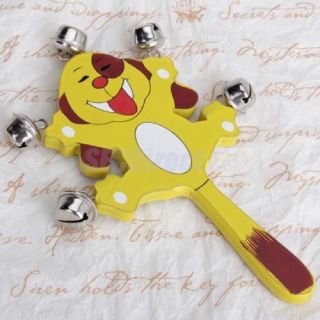 Wooden Smiling Face Animal Shaped Handle Jingle Bell Party Toy Kid's Favor