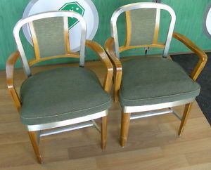 Pair Vtg Midcentury Shaw Walker Aluminum Wood Arm Chairs 