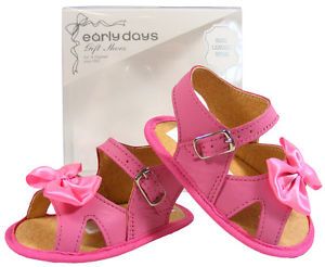 Baby Toddler Girls Early Days Fuchsia Leather Christening Bow Sandals Size 0 2 3