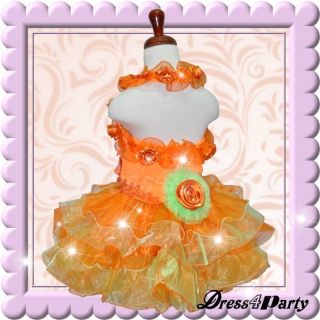 651Z Orange Lace Halter Top Glitz Pageant Wedding Party Baby Dress Outfit 18 24M