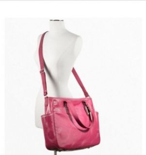 Large Coach Pink Ruby Baby Bag Stitched Patent Tote Laptop Travler w Dust Bag