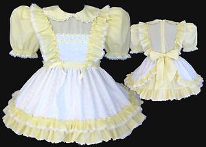 Custom Fit Yellow Eyelet Adult Baby Sissy Little Girl Pinafore Dress Leanne