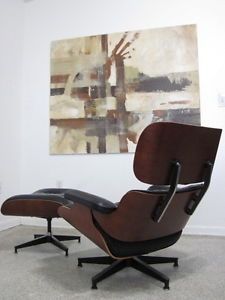 Herman Miller Eames Lounge Chair 670 671 Mid Century Modern Black Leather