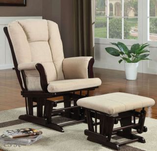 New Cahone Beige Microfiber Espresso Finish Wood Glider Chair Ottoman