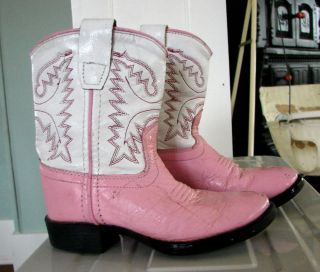 Old West Girls Pink White Cowboy Western Boots Size 7