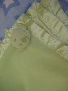 Child of Mine Plush Green Bear Baby Blanket Fleece Solid Satin Binding Carters