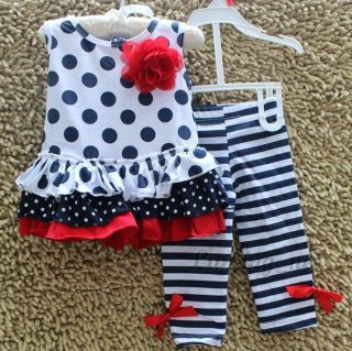 New girls baby toddler kid's Clothes Sleeveless Polka Dot T Shirt Leggings Set