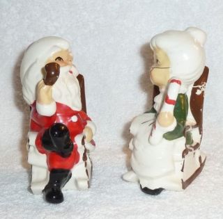 Vintage Lefton Christmas Santa Mrs Claus Rocking Candy Cane Salt Pepper Shakers