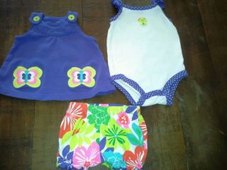 Carters Girls Size 6 Month Butterfly Frog Flowers 3 Piece Summer Outfit