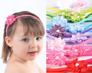 Baby Girls Headband Hairband Satin Bow Daisy Flower Pearl Centre Stunning