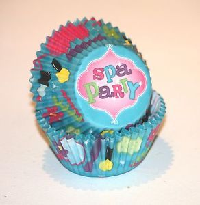 Spa Party Cupcake Liners Girls Night Out Teal Pink Party Supplies Beauty Baking