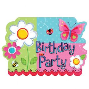 Garden Girl Childrens Kids Birthday Party Pack of 8 Folded Invitation Cards