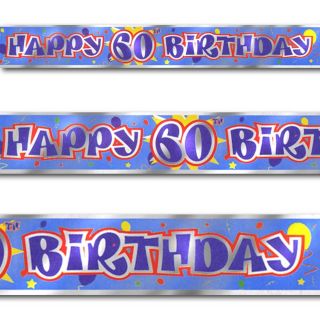 12ft Blue Happy 60th Birthday Party Foil Banner Decoration X6