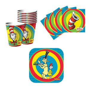 Dr Seuss Birthday Party Supplies Plates Napkins Cups Set for 8 or 16 New