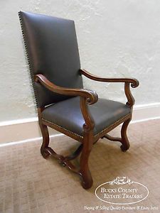 Quality French Louis XIV Style Carved Leather Arm Chair