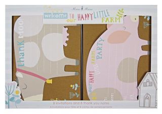 Happy Little Farm Childrens Party Pack 8 Pig Invitations Cow Thank Yous