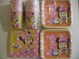 Minnie Mouse 1st Disney Birthday Party Supply Kit w Plates Cups Napkins