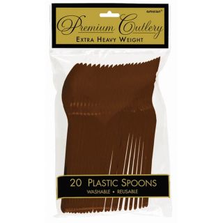20 Chocolate Brown Premium Heavy Duty Plastic Wedding Party Tableware Spoons