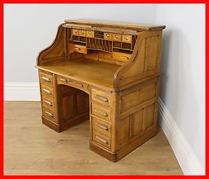 Antique Victorian 4ft Oak Roll Top Rolltop Pedestal Office Computer Desk Library